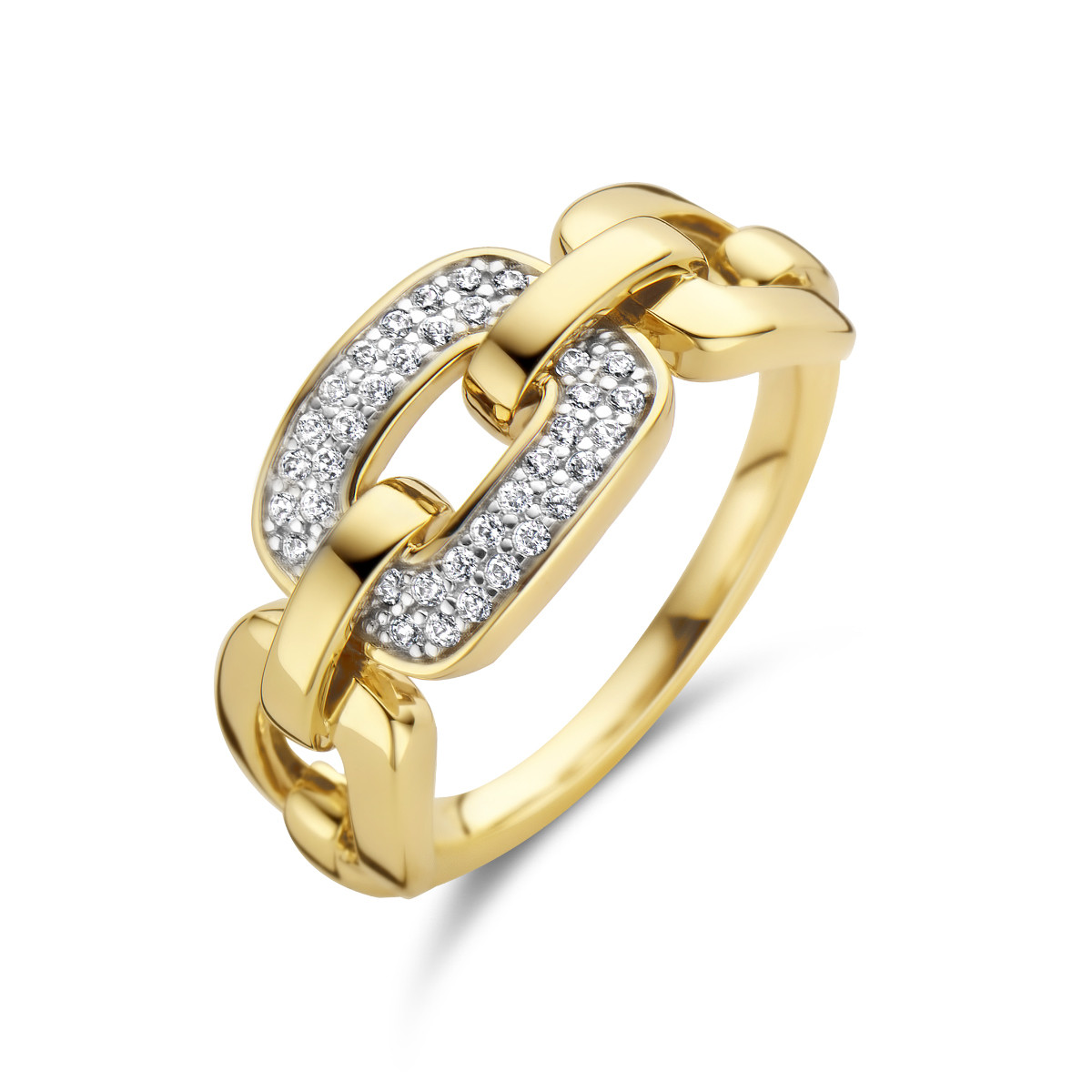 14-karaat ring met schakelmotief en diamanten
