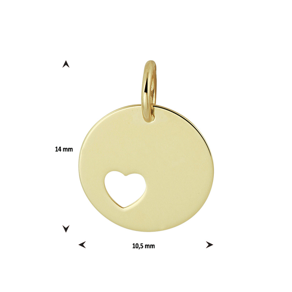 14-karaat ronde graveerhanger met hart - Diameter 10.5 mm