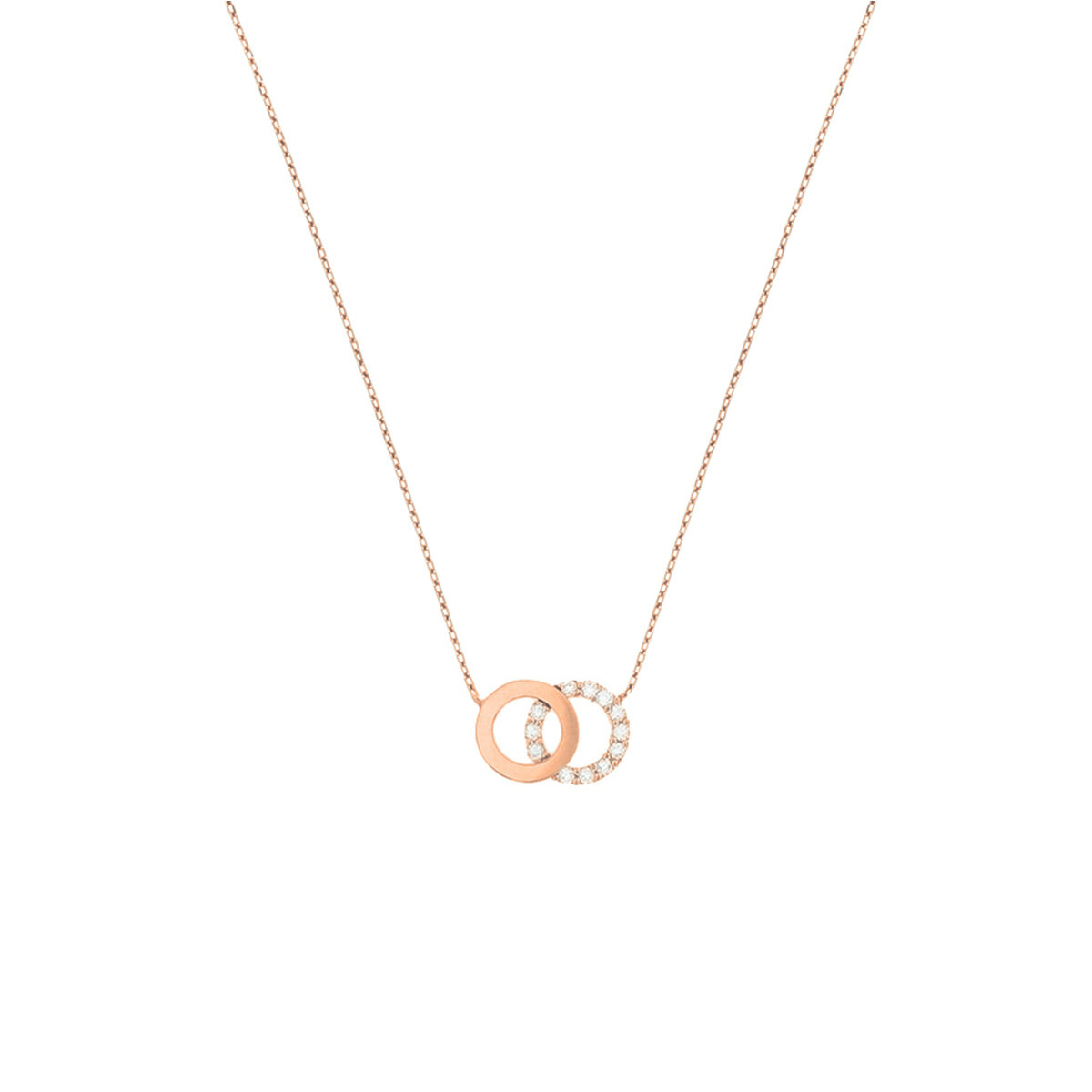 14-karaat roségouden ketting met zirkonia cirkel en glanzende cirkel - Lengte 40-42-44 cm