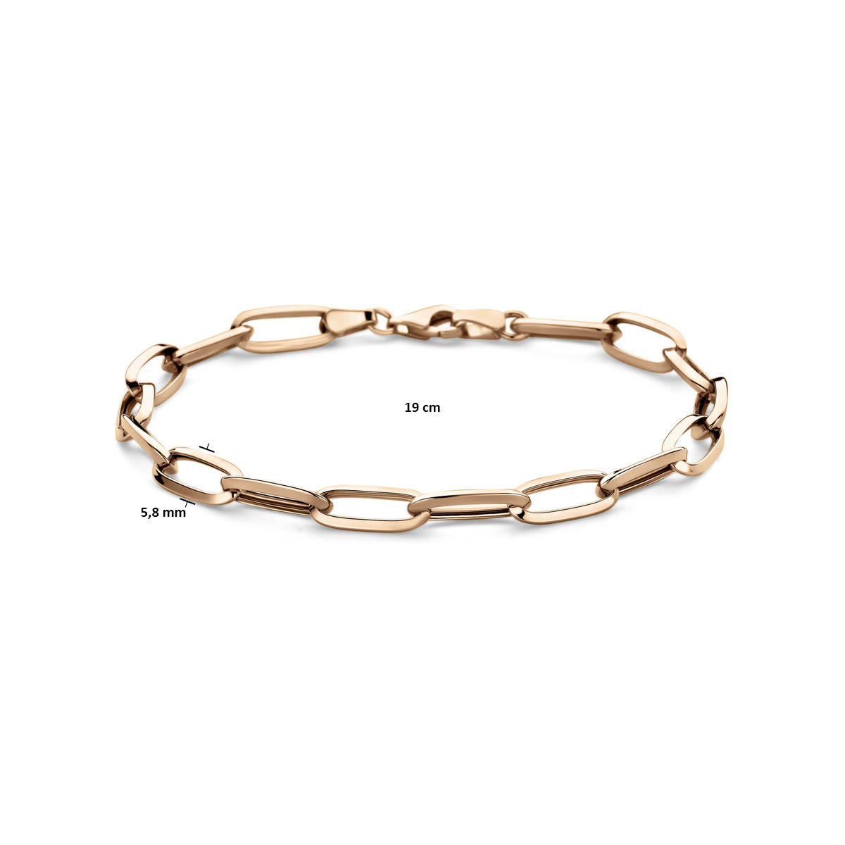 14-karaat roségouden schakelarmband met paperclip schakels 5.8 mm breed - Lengte 19 cm