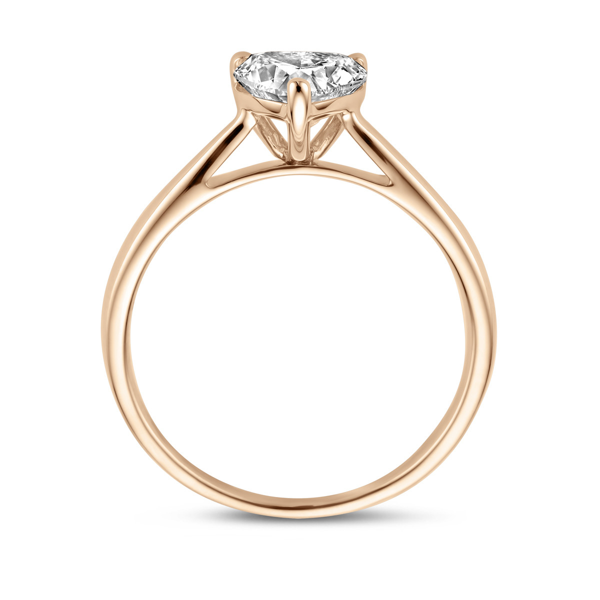 14-karaat roségouden solitair ring met hart lab grown diamant 1.00 crt 7 mm breed