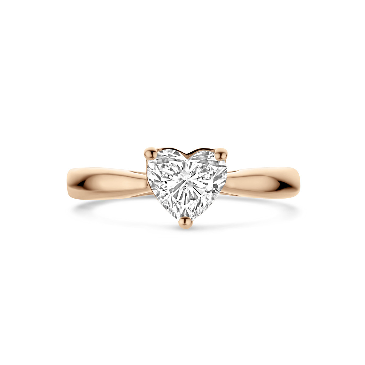 14-karaat roségouden solitair ring met hart lab grown diamant 1.00 crt 7 mm breed