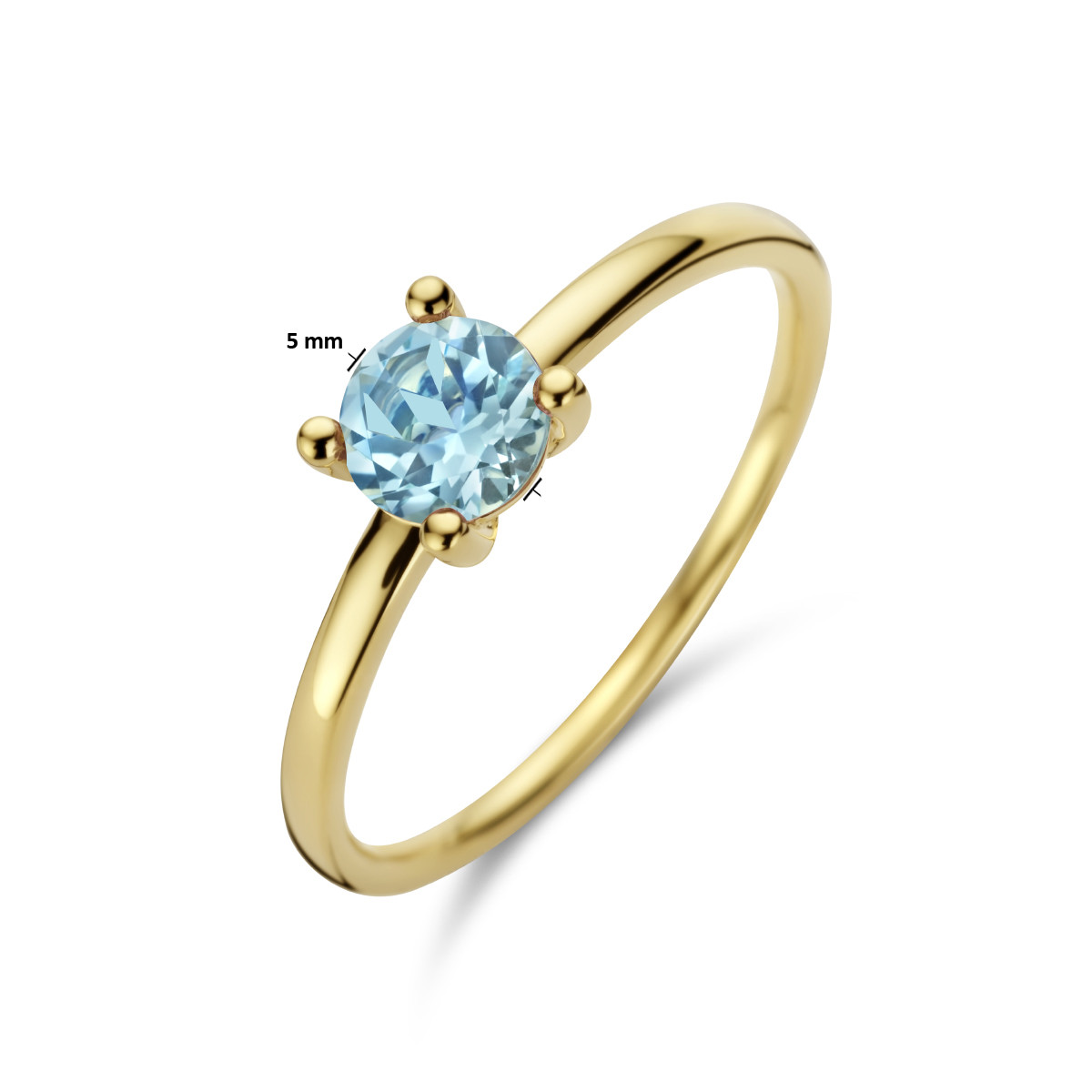 14-karaat solitair ring met blauw topaas 0.55 crt