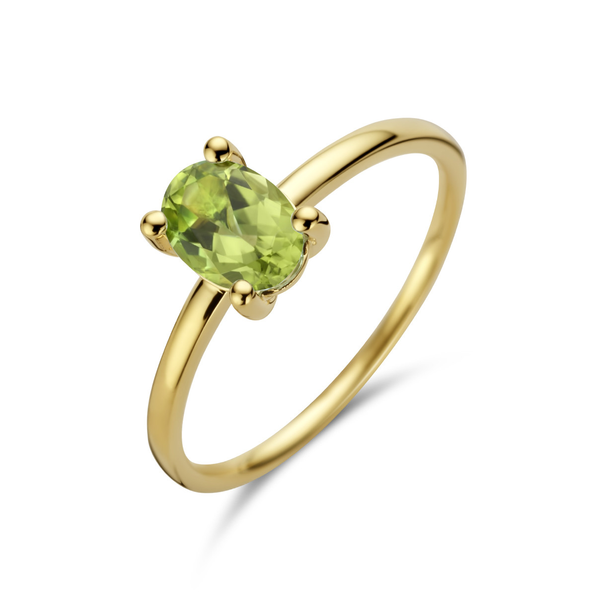 14-karaat solitair ring met ovale peridot 0.70 crt