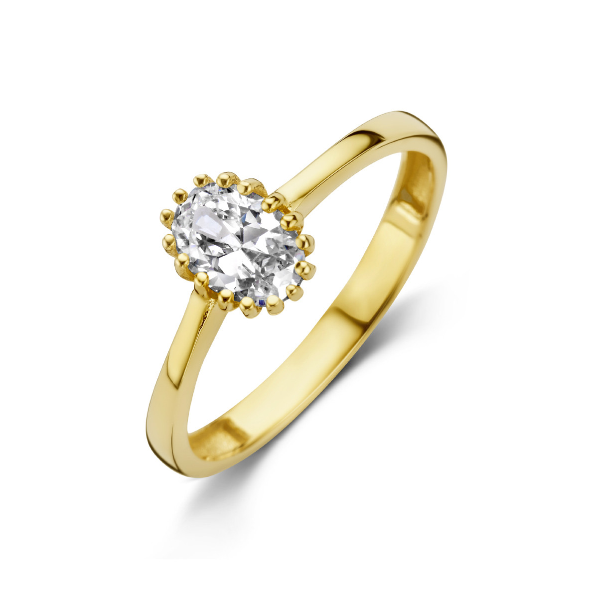 14-karaat solitair ring met ovale zirkonia
