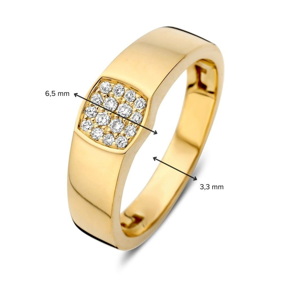 14-karaat vierkante gouden diamanten ring met transparante diamanten 0.12 crt 6.5 mm breed