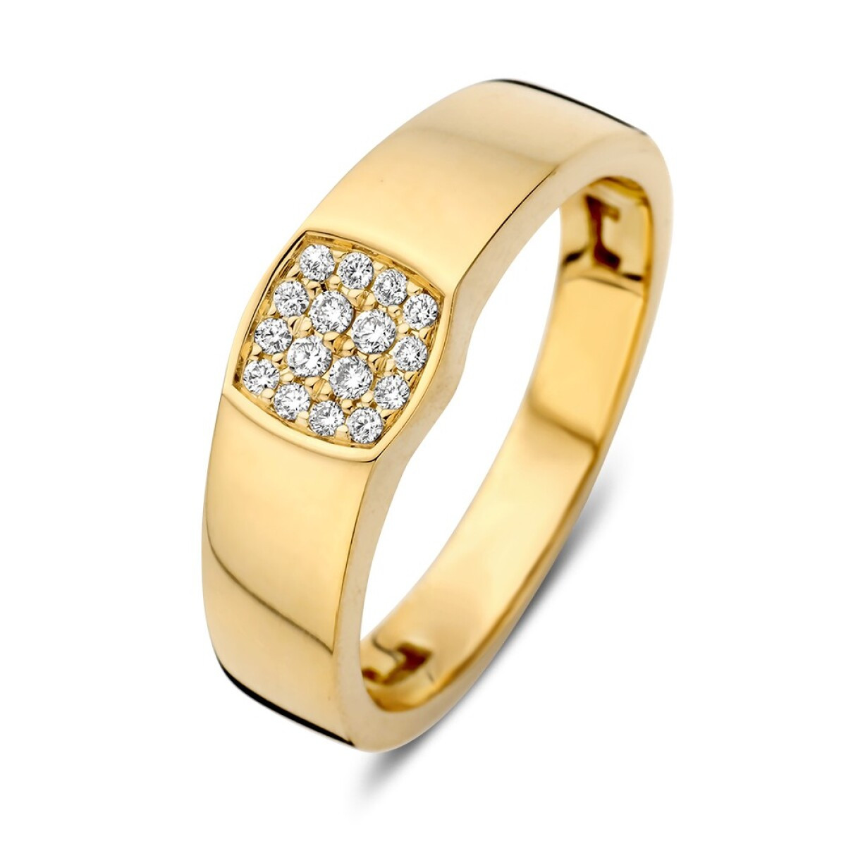 14-karaat vierkante gouden diamanten ring met transparante diamanten 0.12 crt 6.5 mm breed