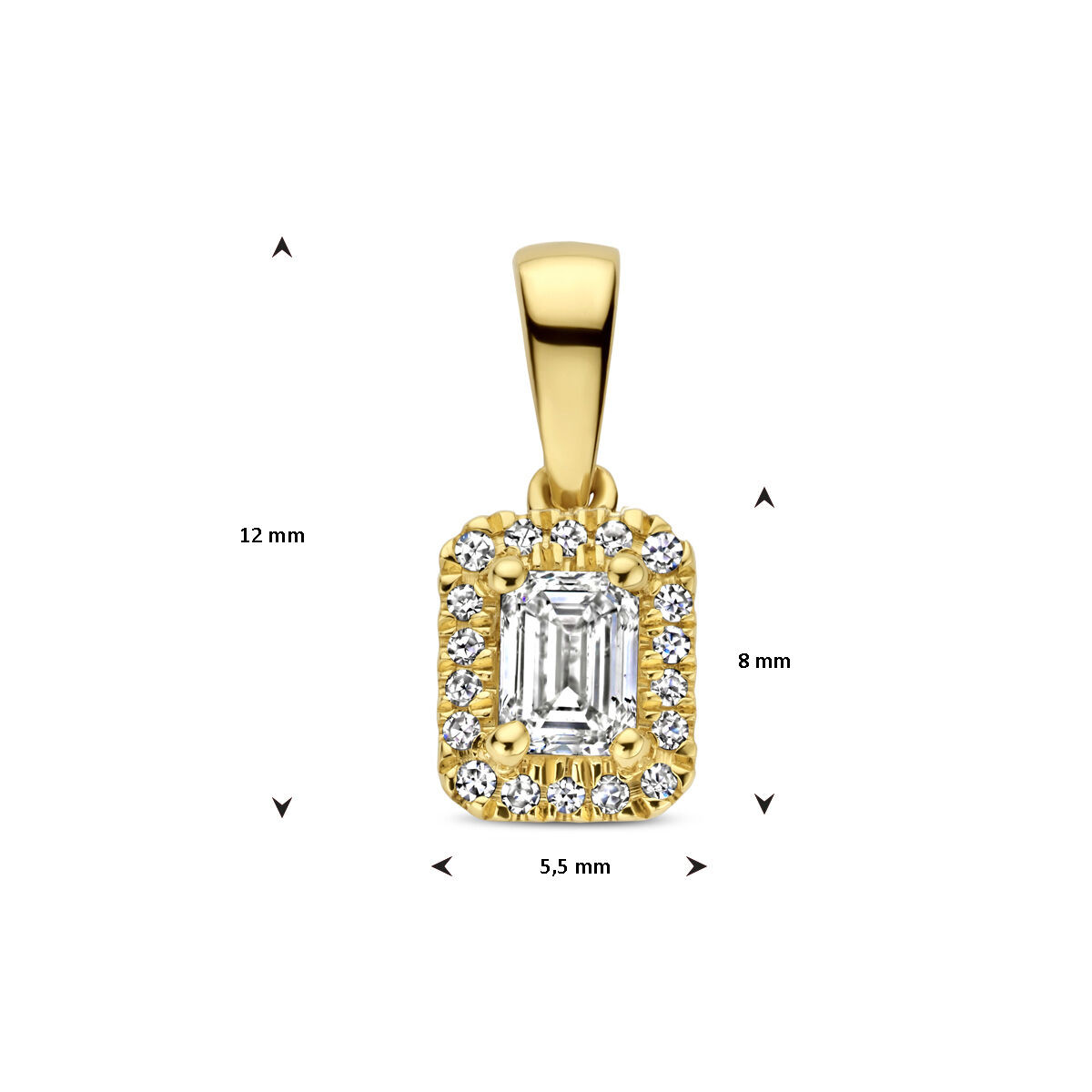 14-karaat vintage stijl gouden hanger rechthoek met echte diamanten 0.245 crt