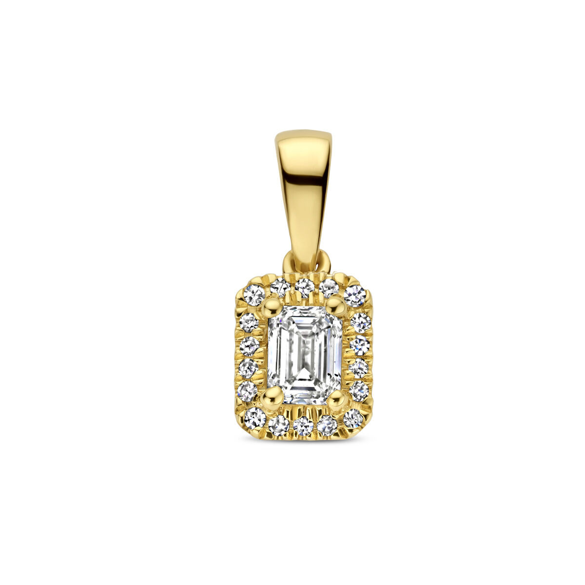 14-karaat vintage stijl gouden hanger rechthoek met echte diamanten 0.245 crt