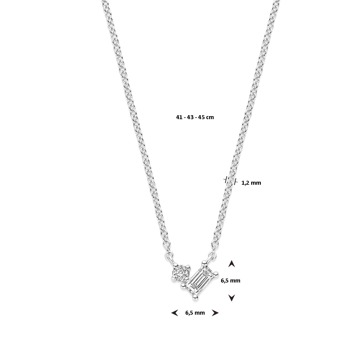 14-karaat witgouden collier met diamant 0.16 crt - Lengte 41, 43, 45 cm