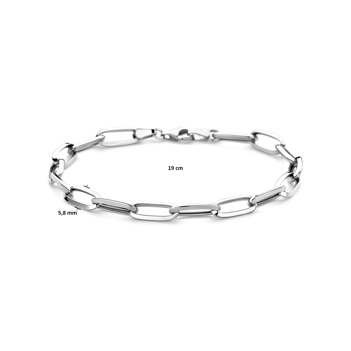 14-karaat witgouden damesarmband met paperclip schakels 5.8 mm breed - Lengte 19 cm
