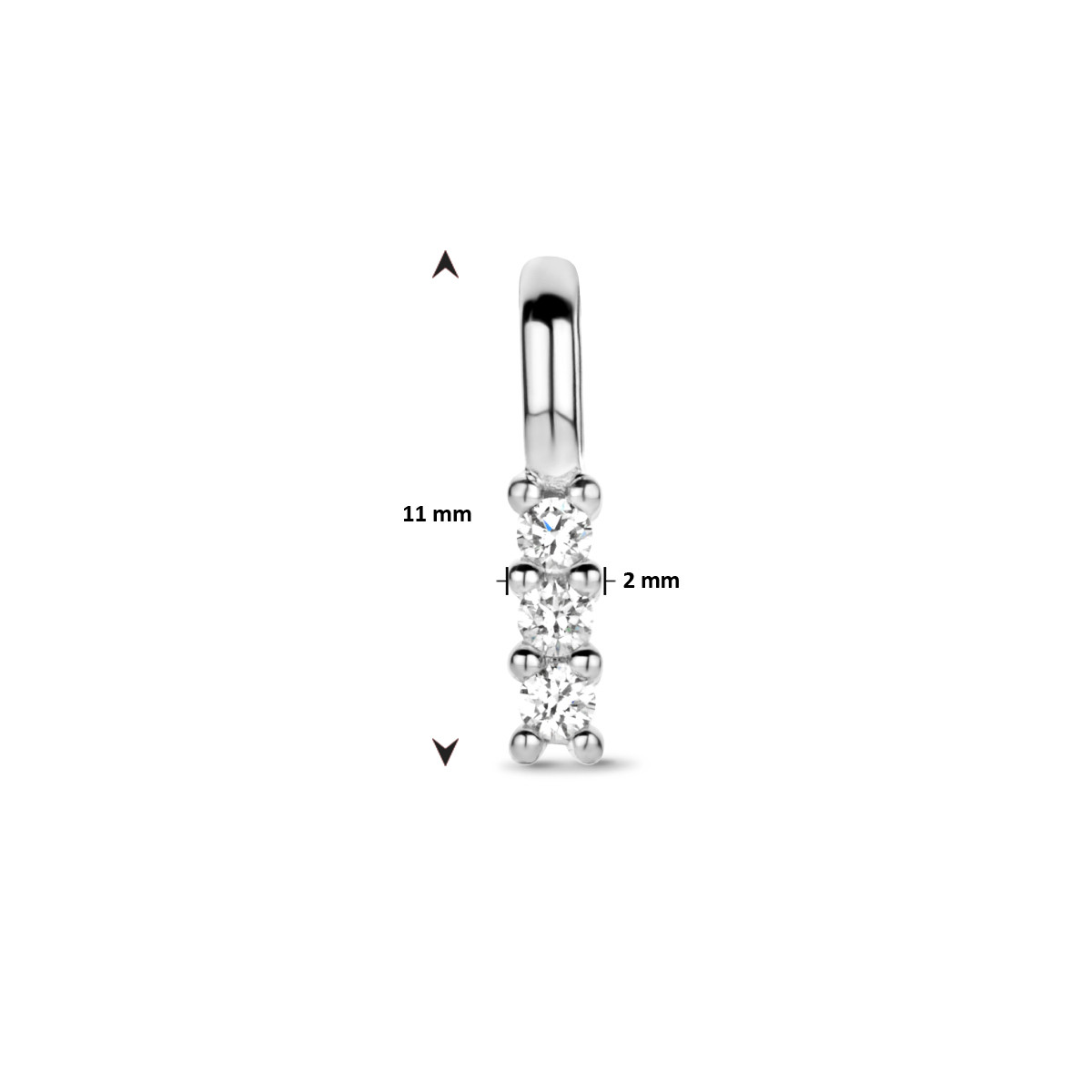 14-karaat witgouden hanger met 3 diamanten 0.05 crt 2 mm breed - Hoogte 11 mm