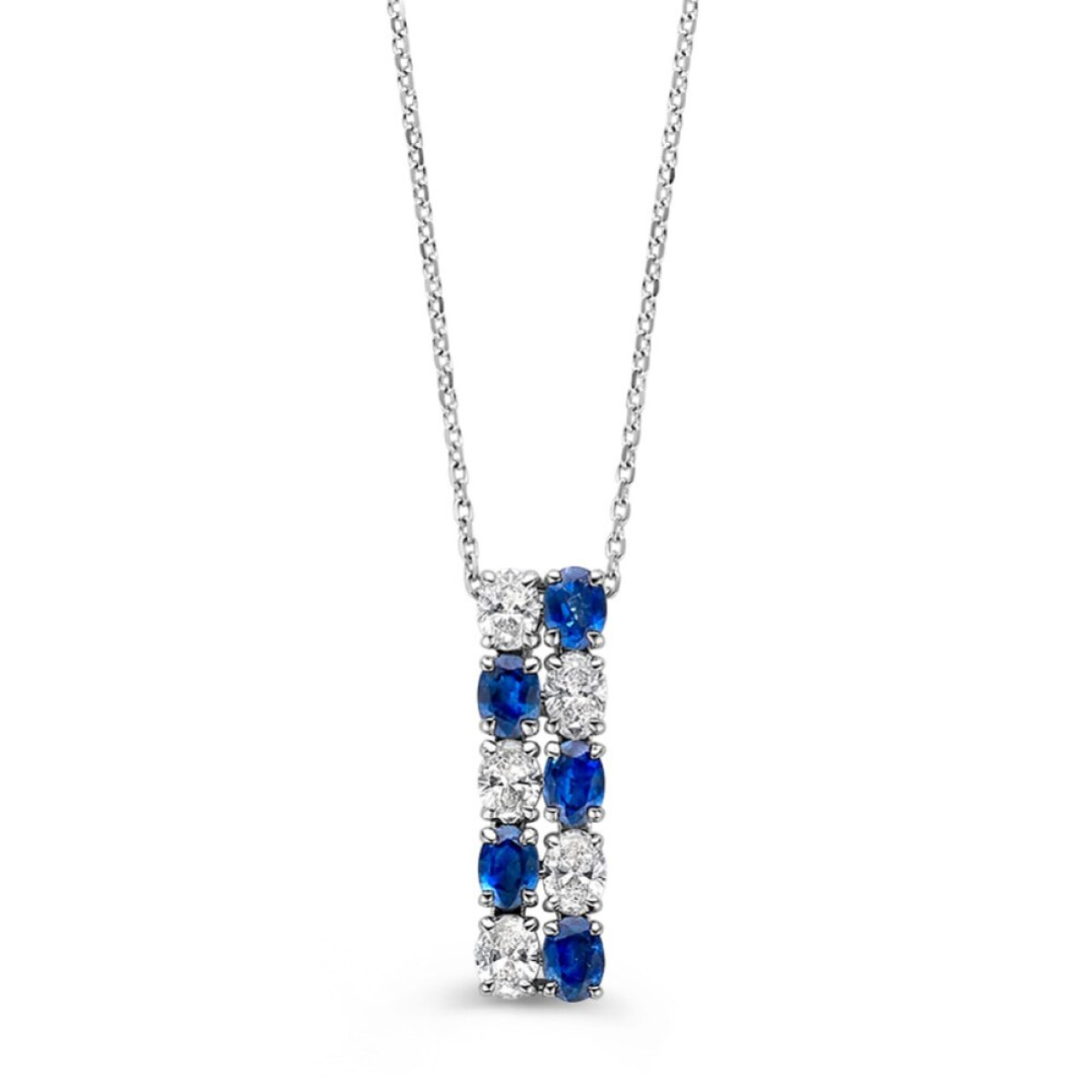 14-karaat witgouden ketting met blauwe saffier en diamanten 0.77 crt - Lengte 42,45 cm