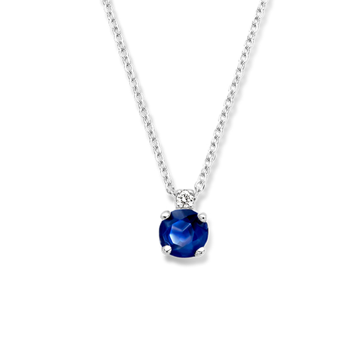 14-karaat witgouden ketting met saffier 0.64 crt en diamant - Lengte 40 cm