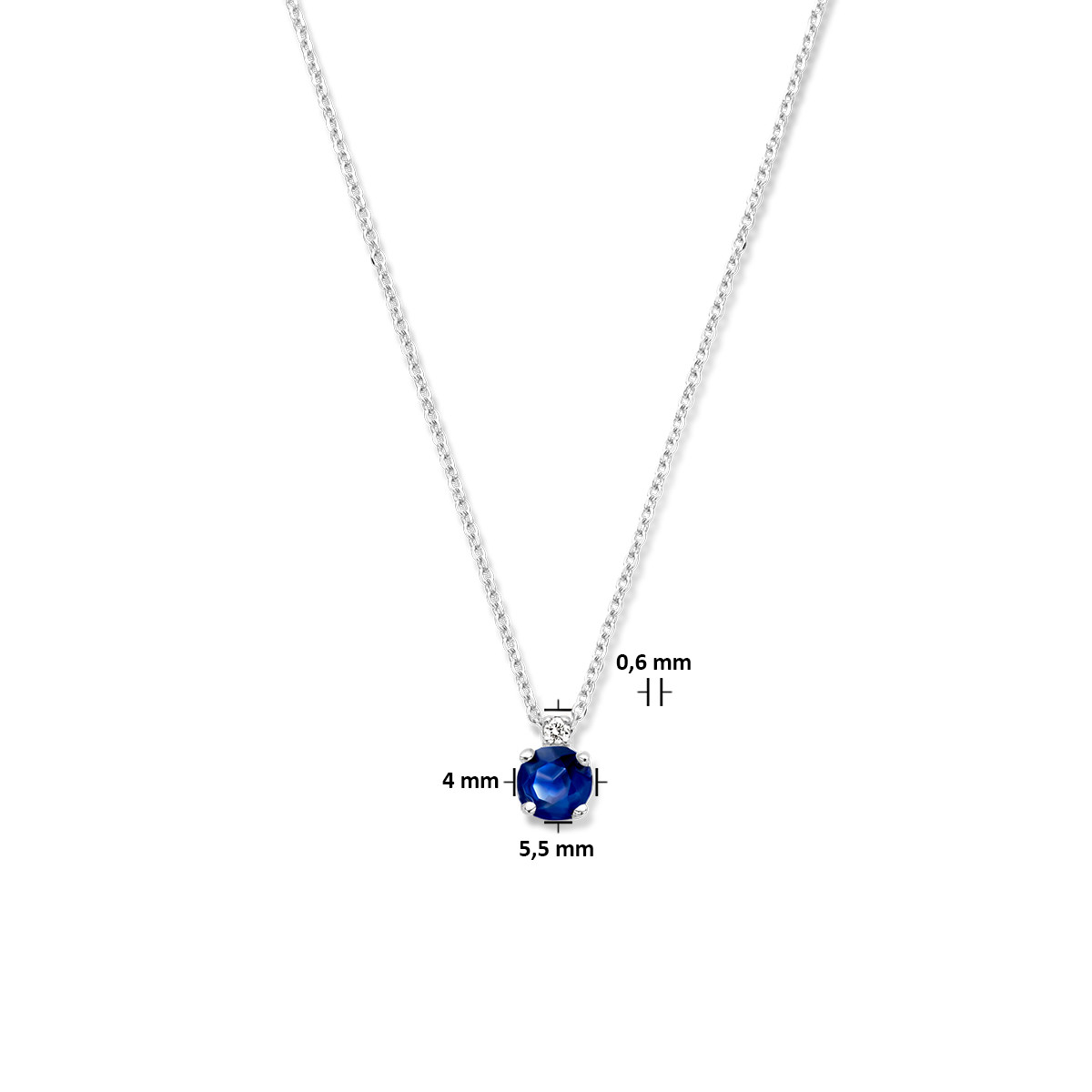 14-karaat witgouden ketting met saffier 0.64 crt en diamant - Lengte 40 cm