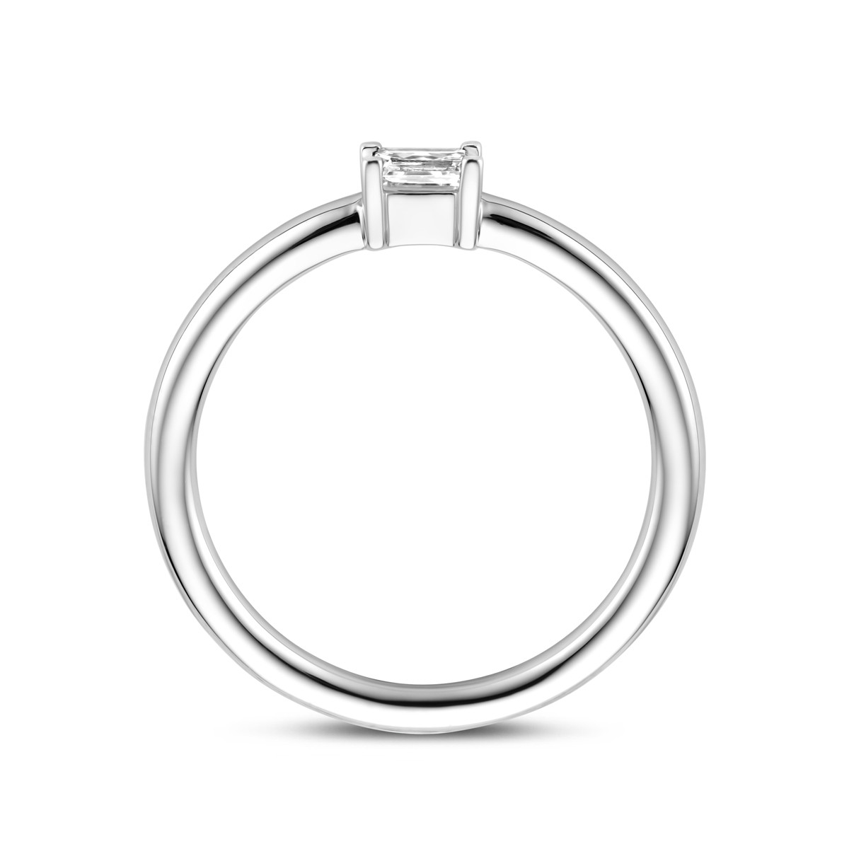 14-karaat witgouden ring met baguette geslepen diamant 0.25 crt 3.5 mm breed