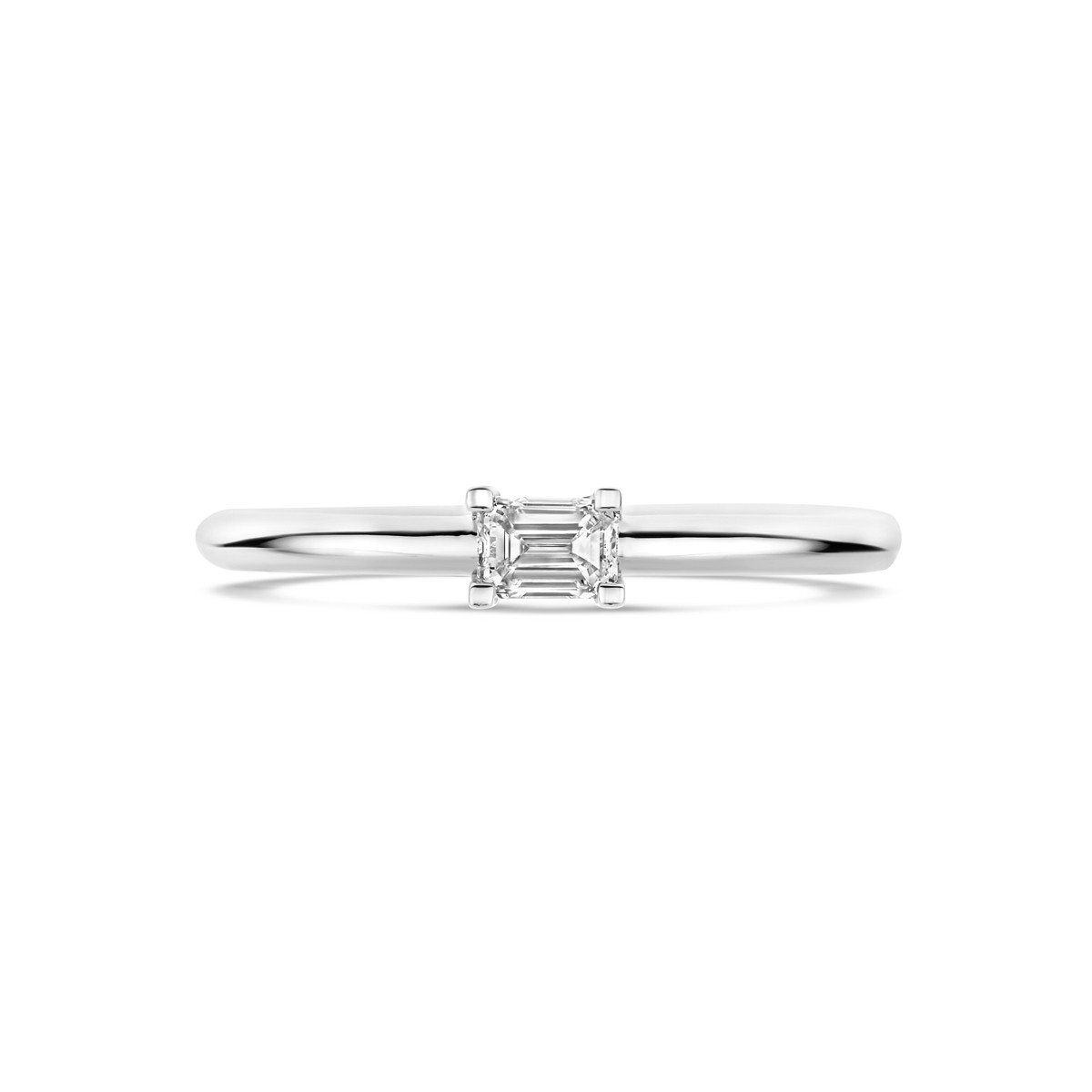 14-karaat witgouden ring met baguette geslepen diamant 0.25 crt 3.5 mm breed