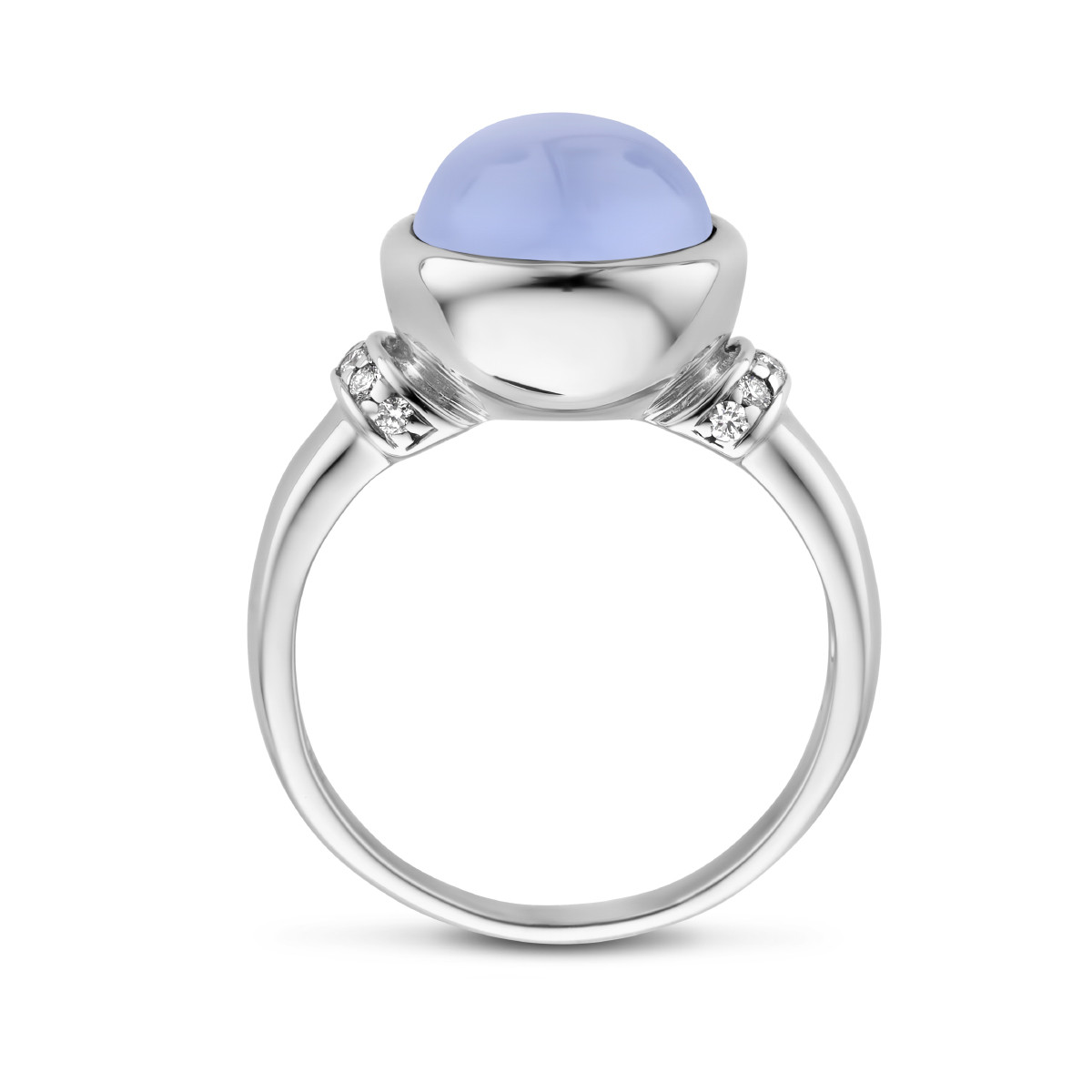 14-karaat witgouden ring met chalcedoon en diamanten 0.08 crt