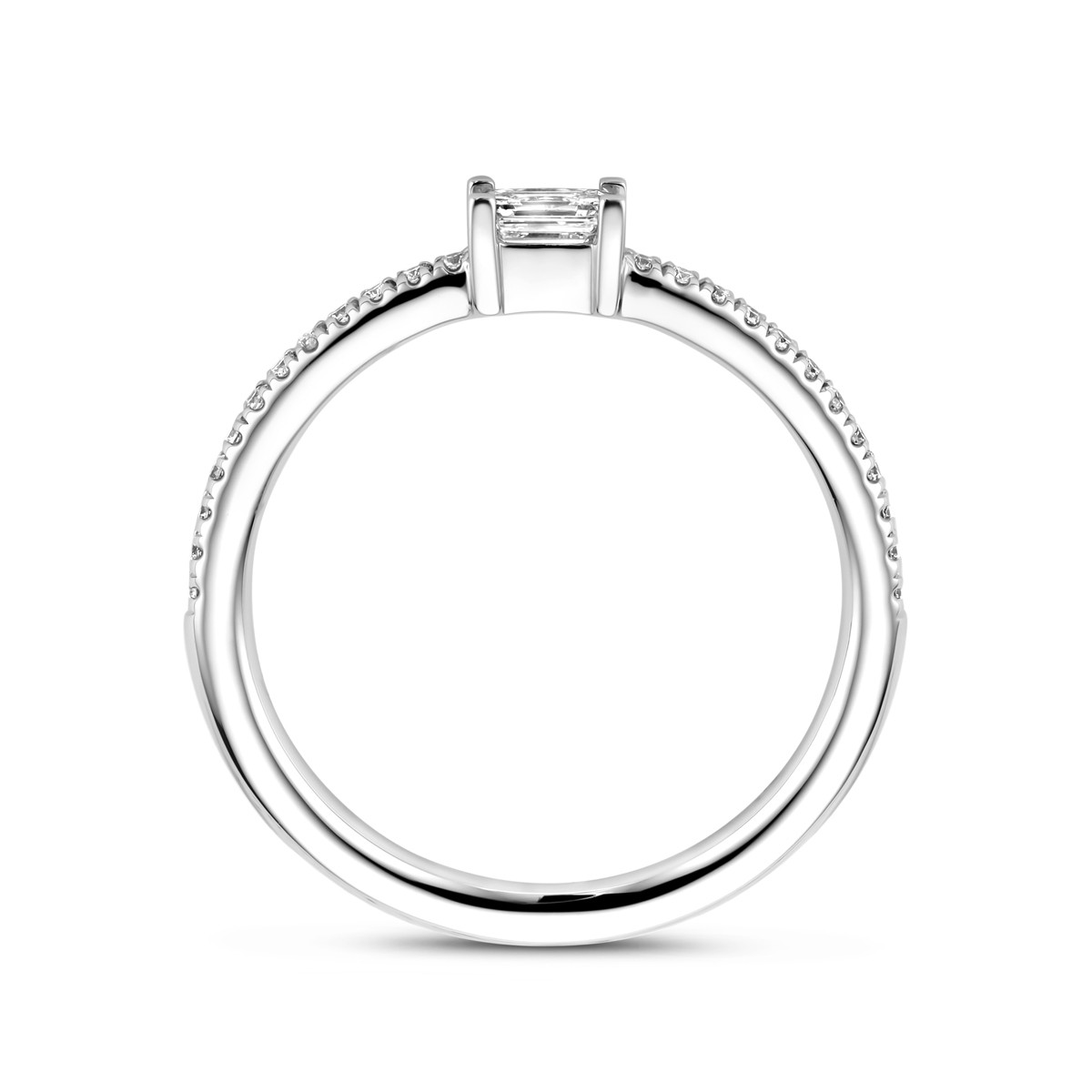 14-karaat witgouden ring met emerald geslepen diamant en rij 0.35 crt 3.5 mm breed