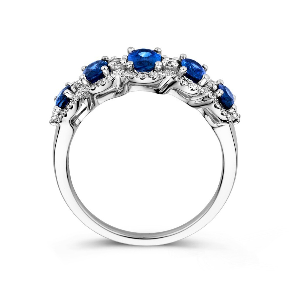 14-karaat witgouden ring met ovale saffier en halo van diamanten 0.32 crt 