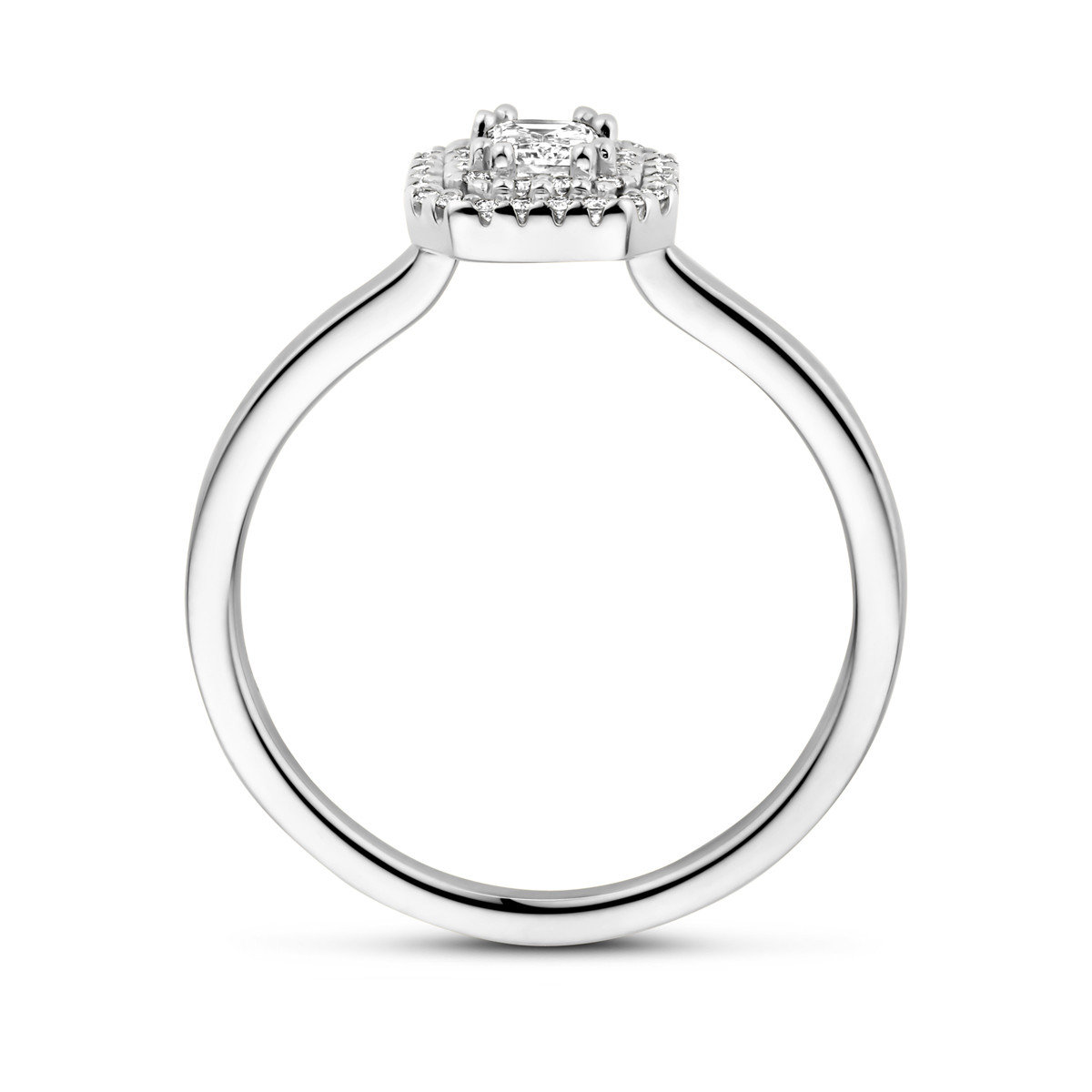 14-karaat witgouden ring met rechthoekige en ronde diamanten 0.36 crt 8.5 mm breed