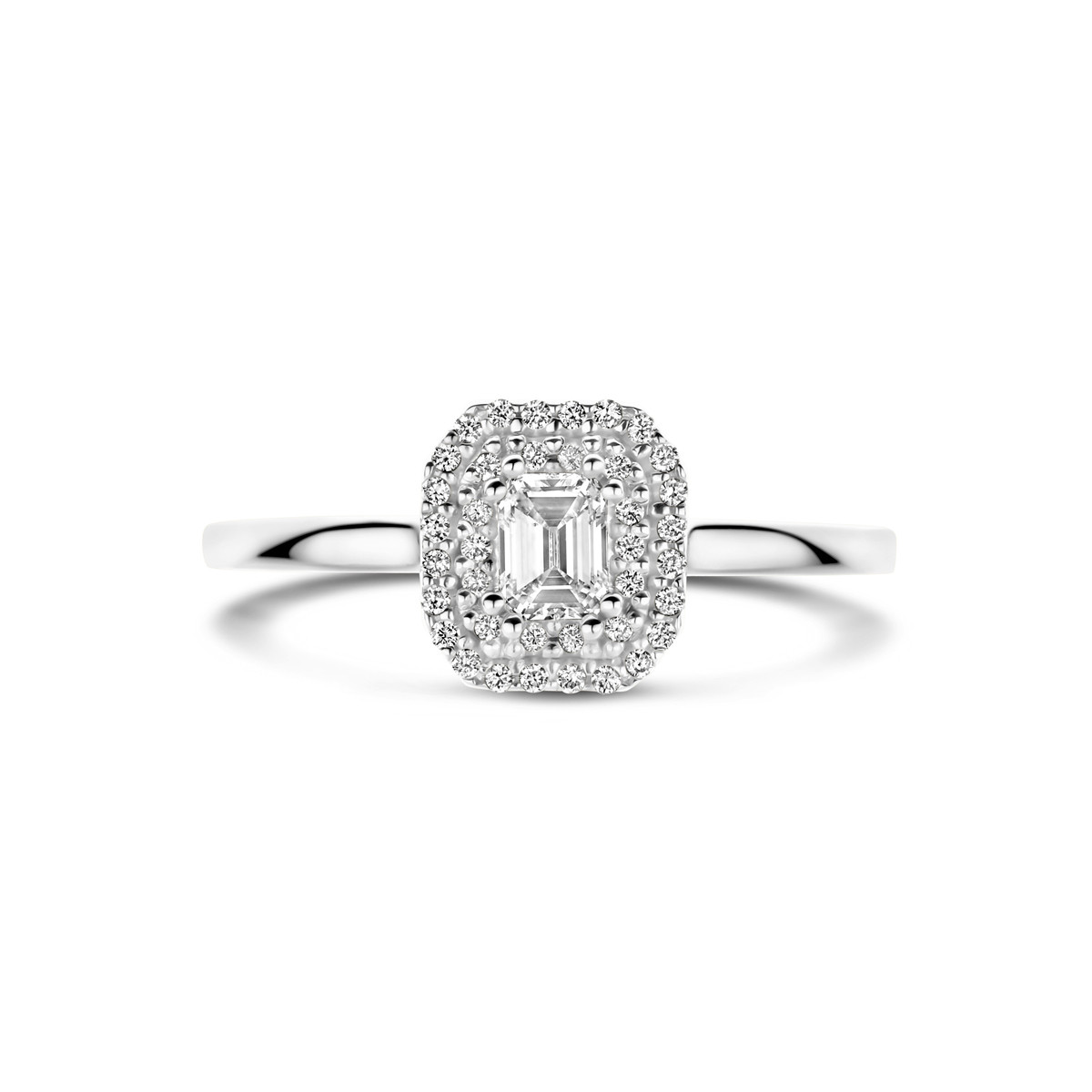 14-karaat witgouden ring met rechthoekige en ronde diamanten 0.36 crt 8.5 mm breed