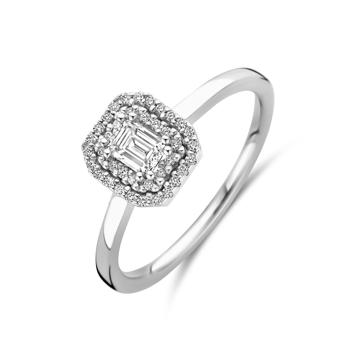 14-karaat witgouden ring met rechthoekige en ronde diamanten 0.36 crt 8.5 mm breed