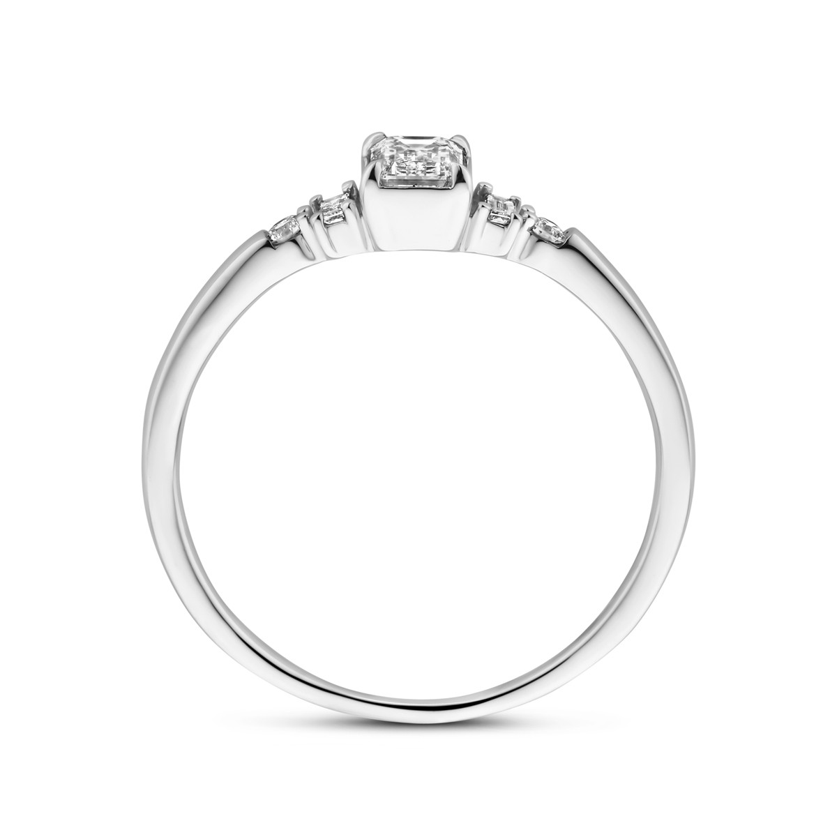 14-karaat witgouden ring met rechthoekige lab diamanten 0.40 crt 5 mm breed