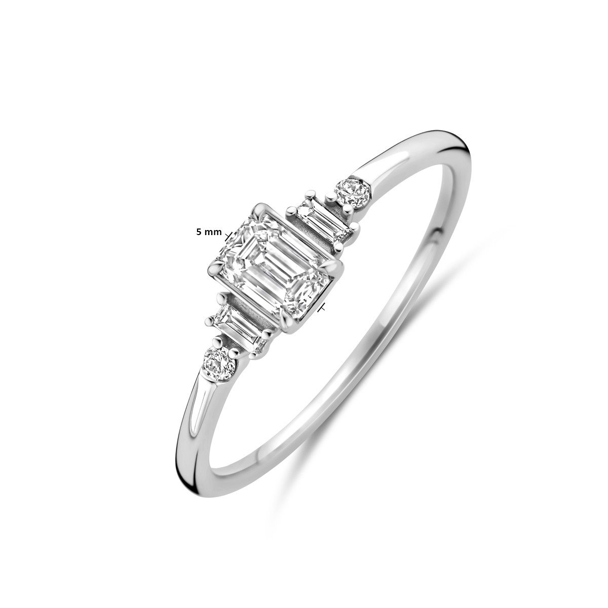 14-karaat witgouden ring met rechthoekige lab diamanten 0.40 crt 5 mm breed