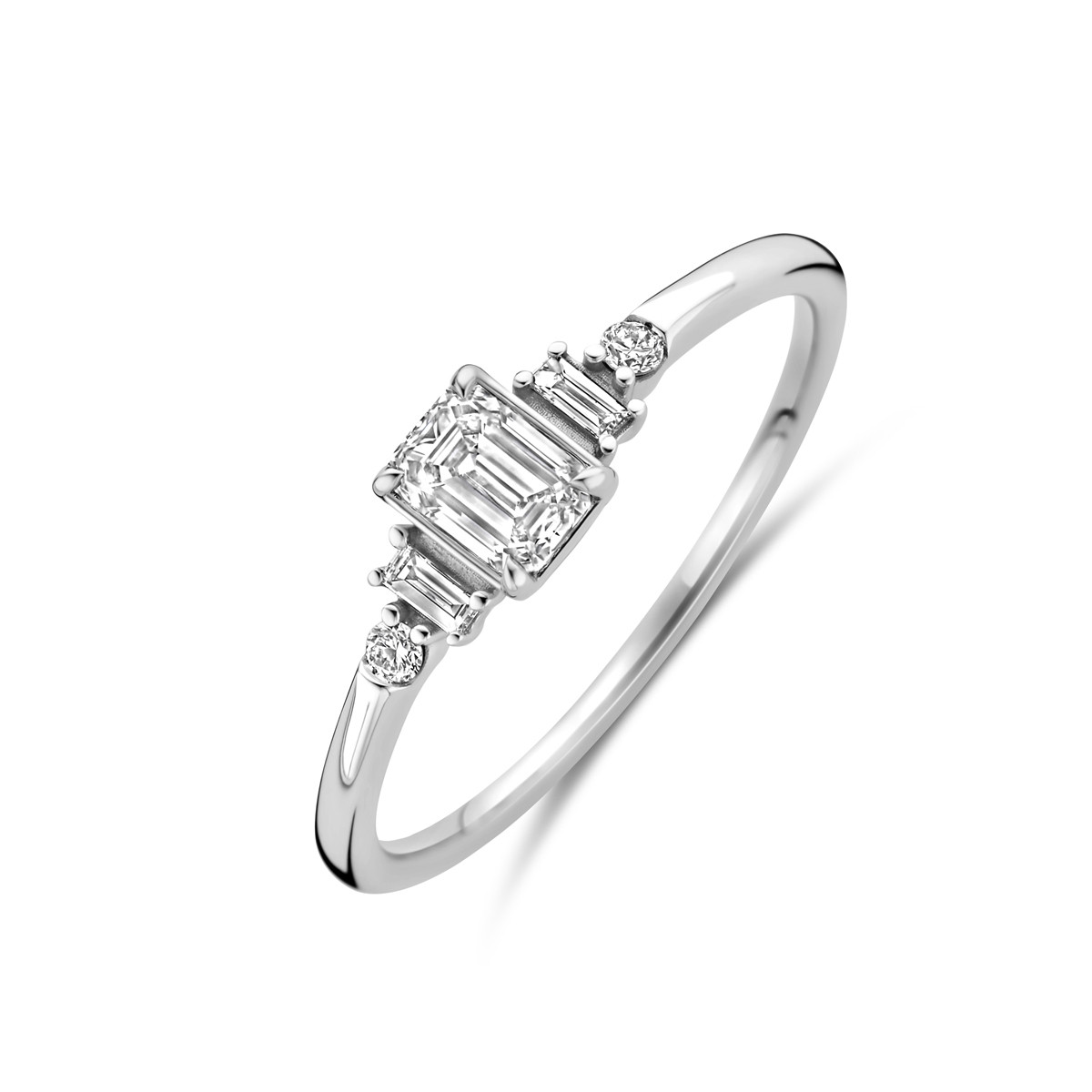 14-karaat witgouden ring met rechthoekige lab diamanten 0.40 crt 5 mm breed