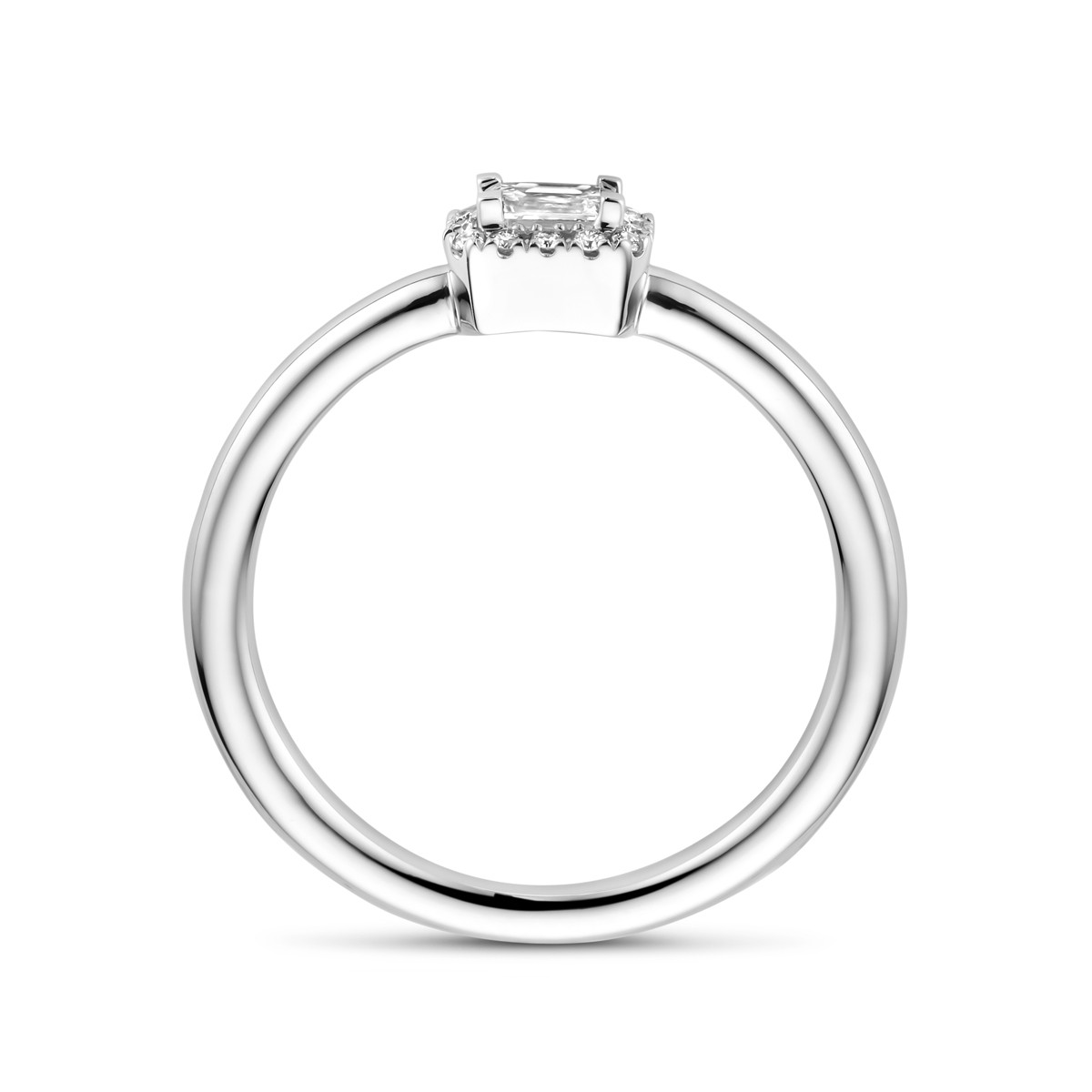 14-karaat witgouden ring rechthoekig met halo van diamanten 0.29 crt 5 mm breed