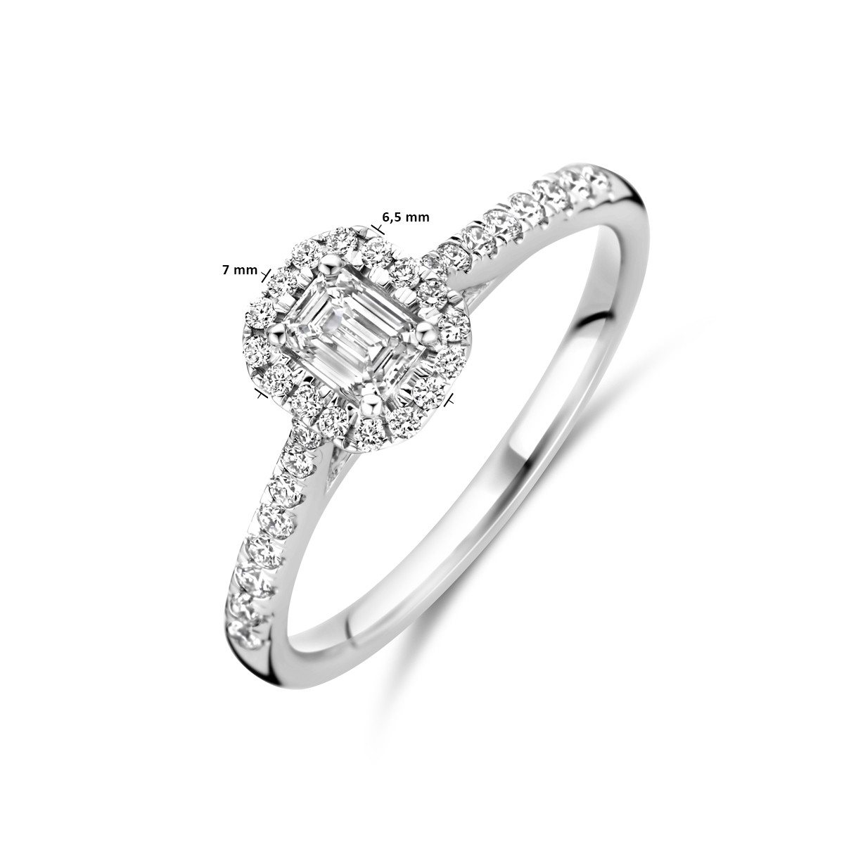 14-karaat witgouden ring rechthoekig met lab-grown diamanten 0.48 crt 7 mm breed