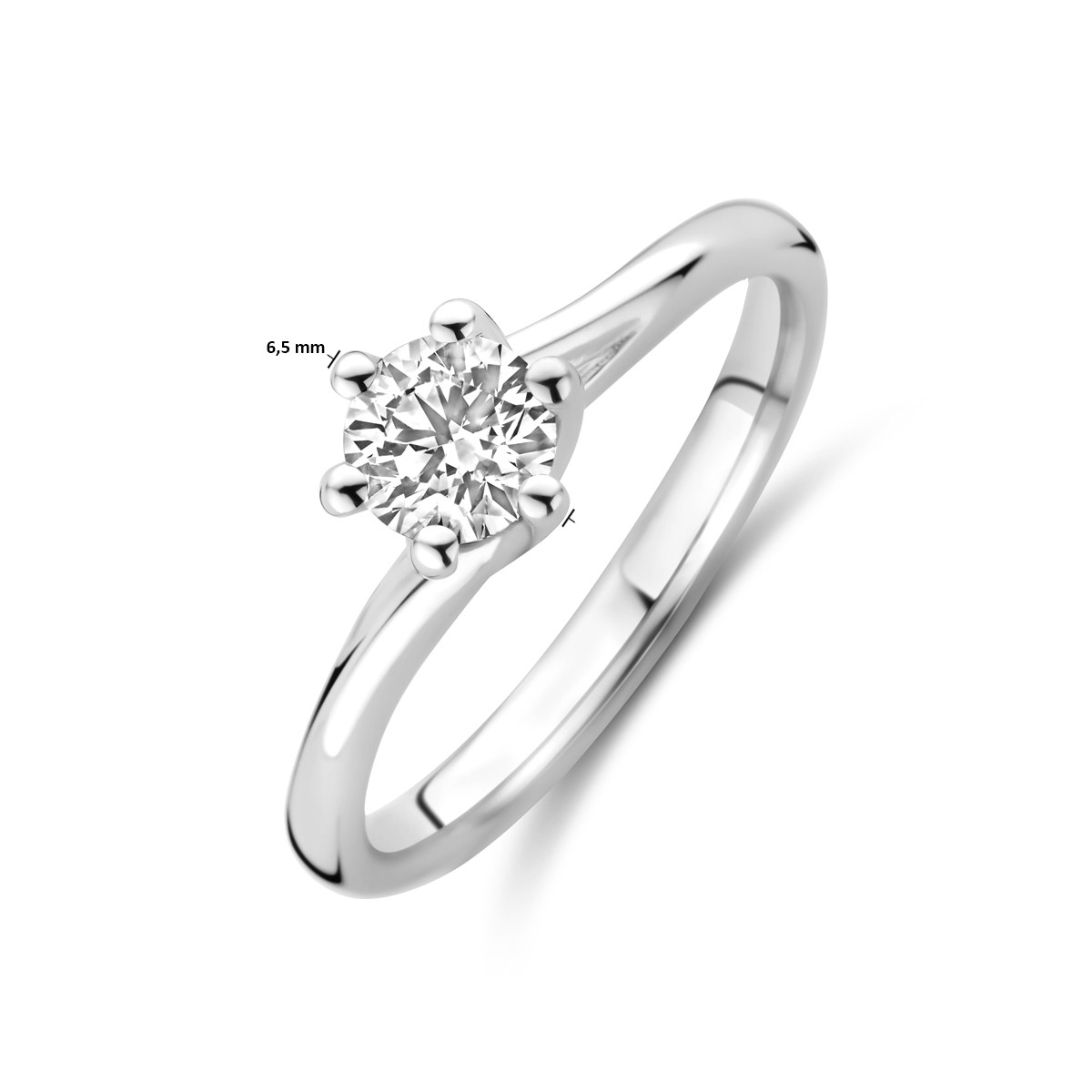 14-karaat witgouden ring solitair lab grown diamant rond 0.50 crt 6.5 mm breed