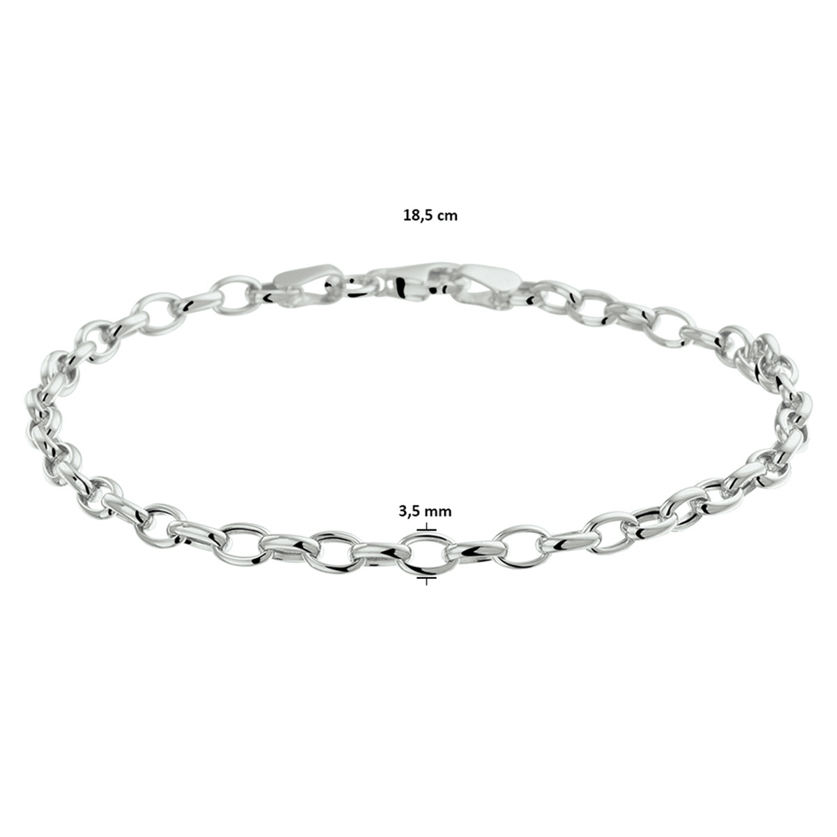 14-karaat witgouden schakelarmband met anker- en jasseronschakels 3.5 mm breed - Lengte 18.5 cm