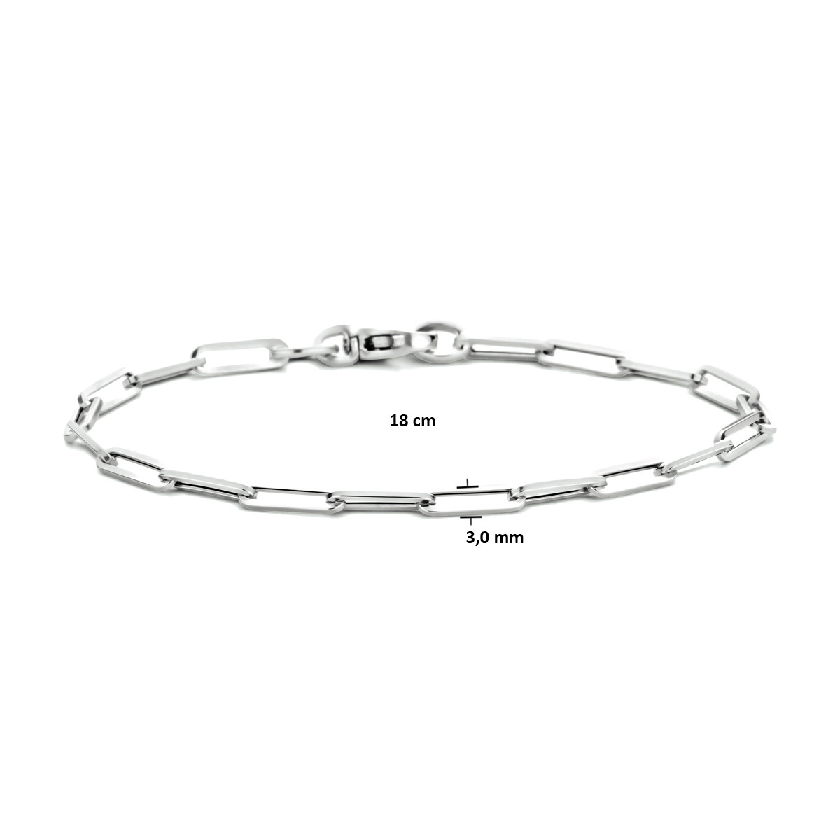 14-karaat witgouden schakelarmband met paperclipschakels 3 mm breed - Lengte 18 cm