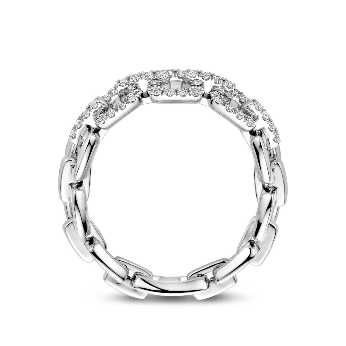 14-karaat witgouden schakelring met diamanten 0.24 crt 5 mm breed