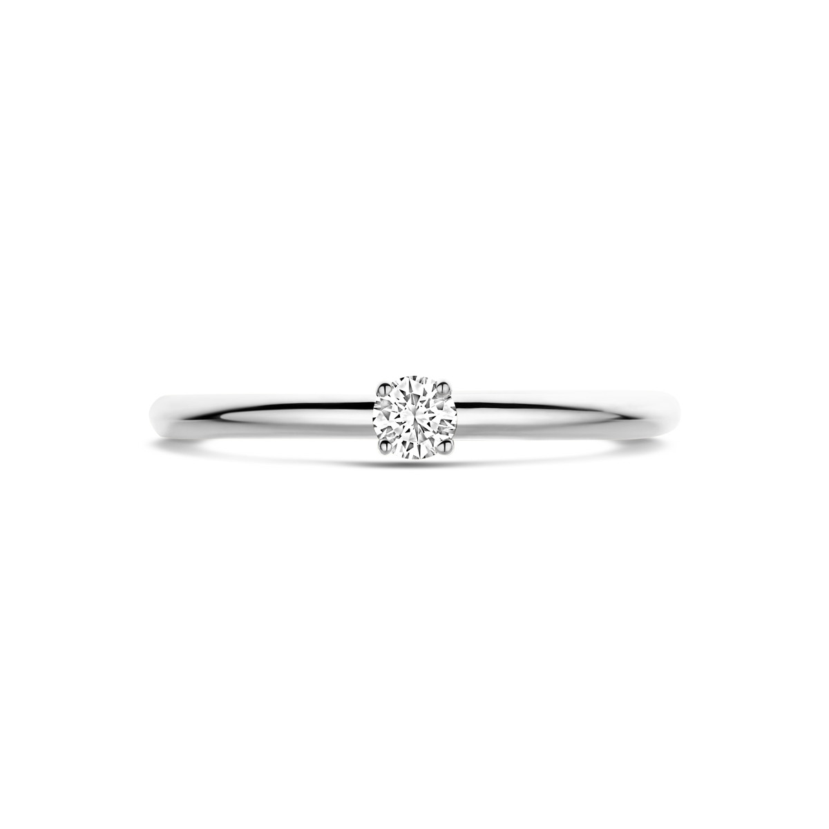 14-karaat witgouden solitair ring met briljant geslepen diamant 0.10 crt 3.5 mm breed