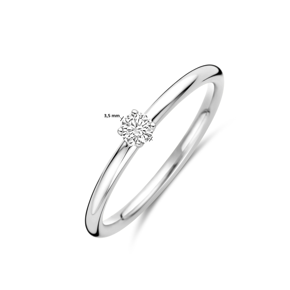 14-karaat witgouden solitair ring met briljant geslepen diamant 0.10 crt 3.5 mm breed