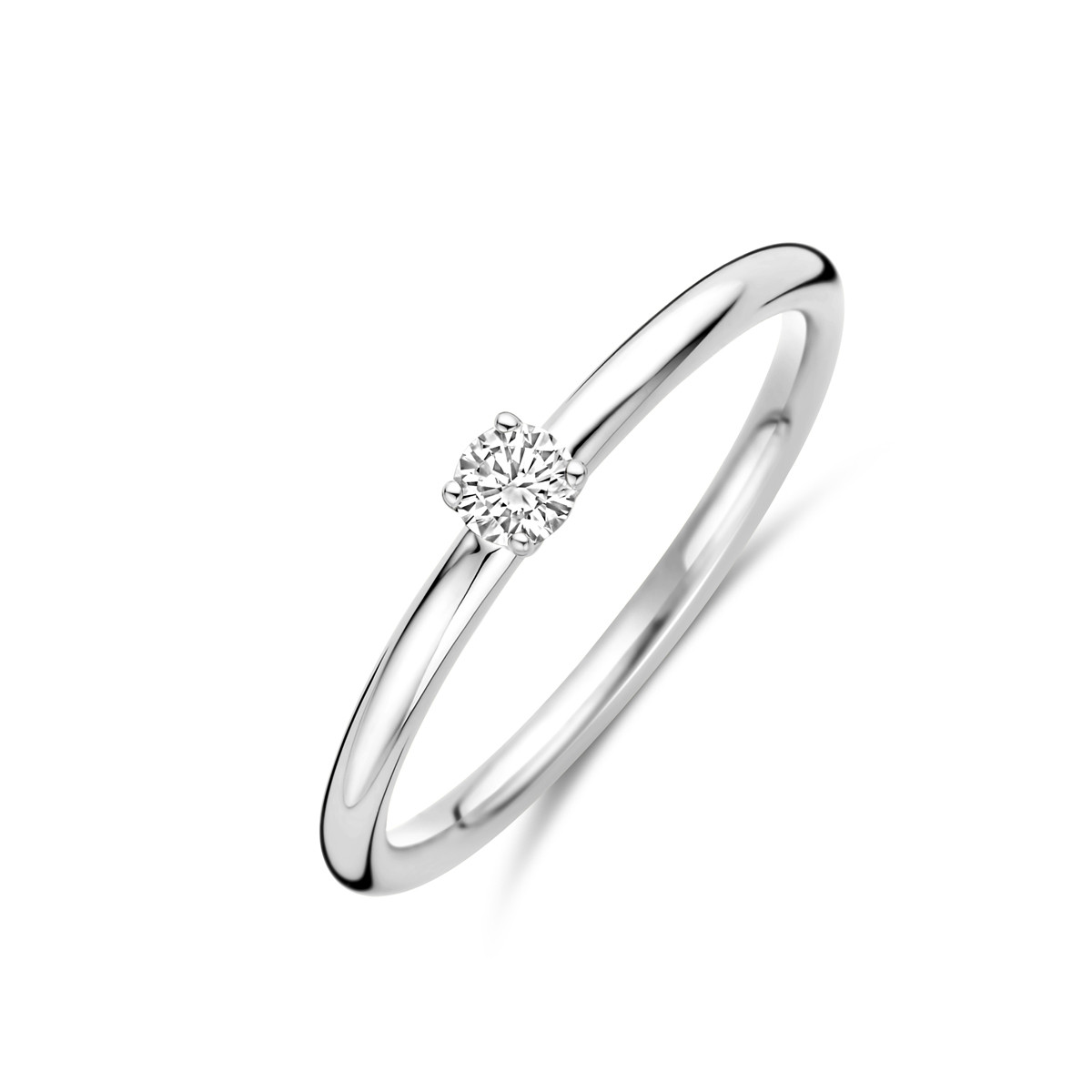 14-karaat witgouden solitair ring met briljant geslepen diamant 0.10 crt 3.5 mm breed