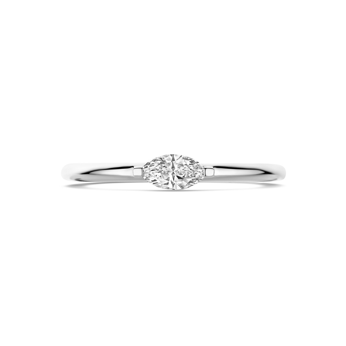 14-karaat witgouden solitair ring met diamant ovaal 3 mm breed