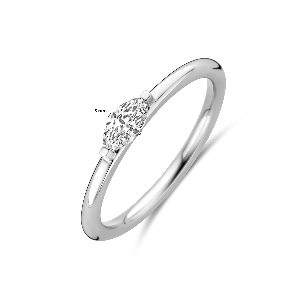 14-karaat witgouden solitair ring met diamant ovaal 3 mm breed