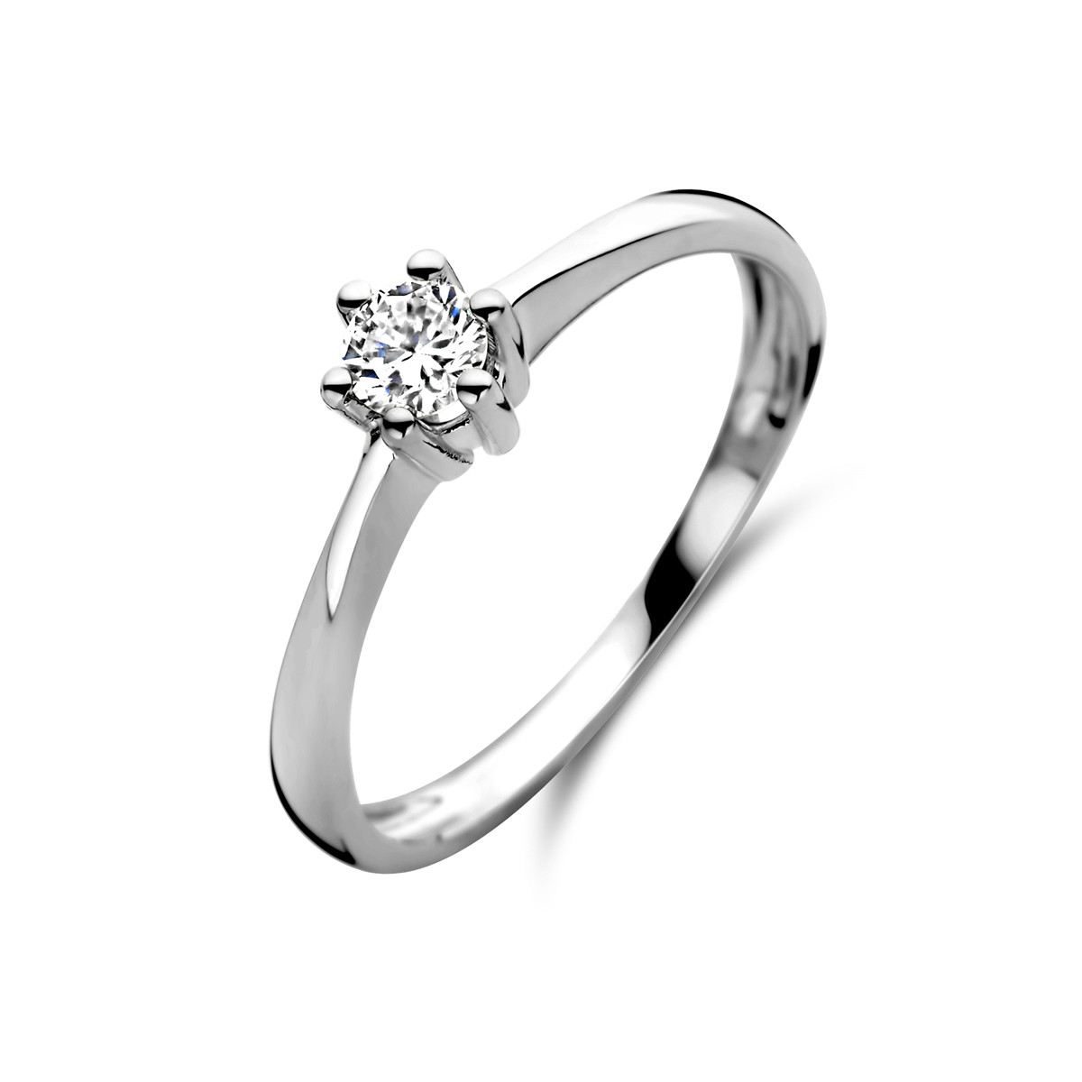 14-karaat witgouden solitaire ring met diamant 0.20 crt 5.2 mm