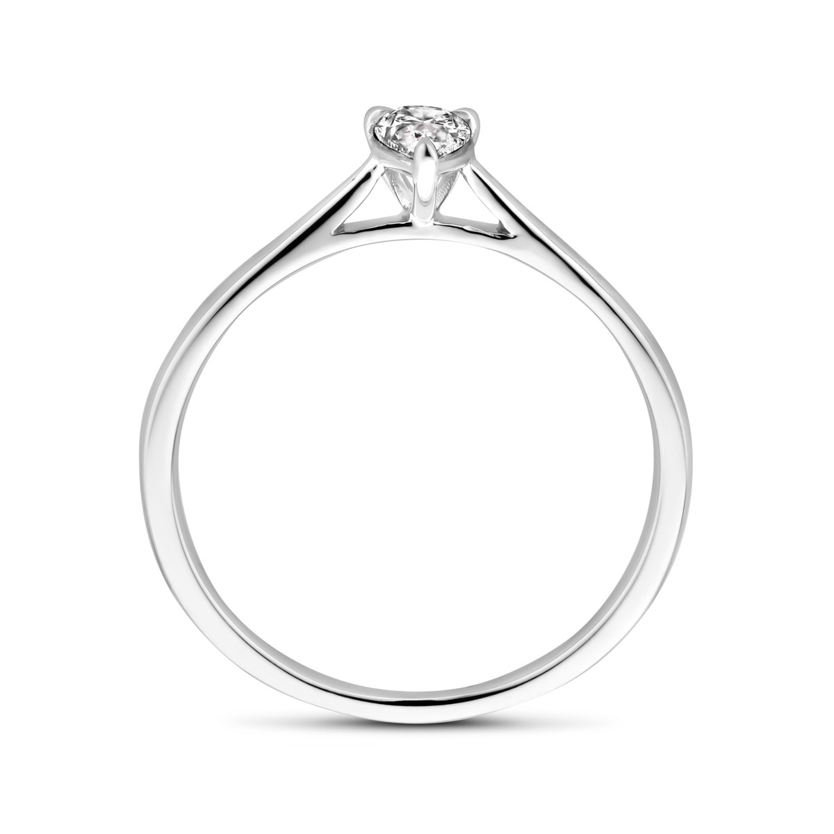 14-karaat witgouden solitaire ring met druppel lab diamant 0.25 crt 5.5 mm breed