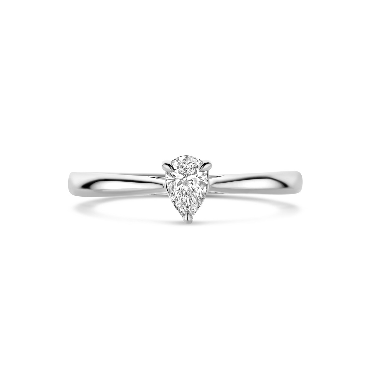 14-karaat witgouden solitaire ring met druppel lab diamant 0.25 crt 5.5 mm breed