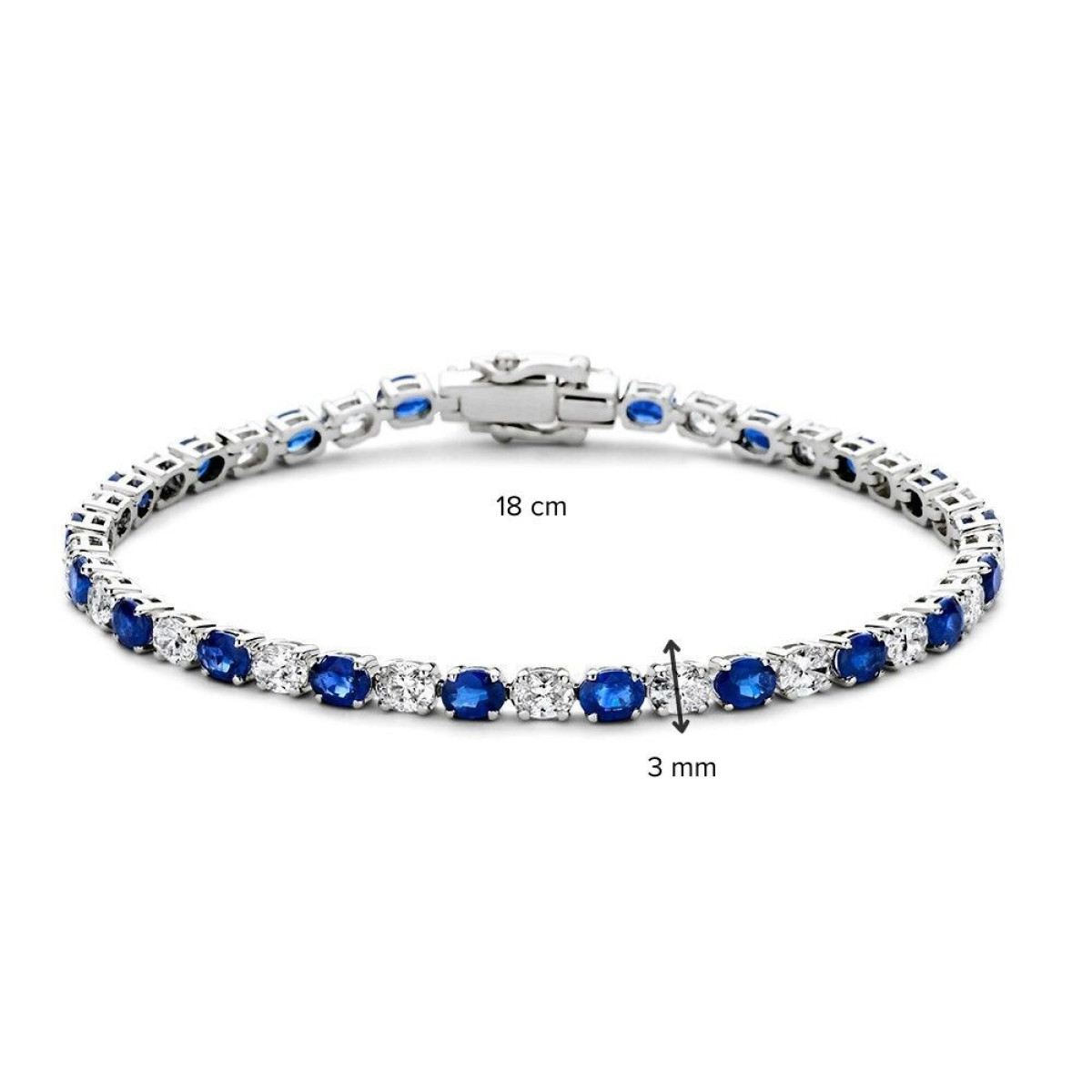 14-karaat witgouden tennisarmband met blauwe saffier en diamanten 3.05 crt - Lengte 18 cm