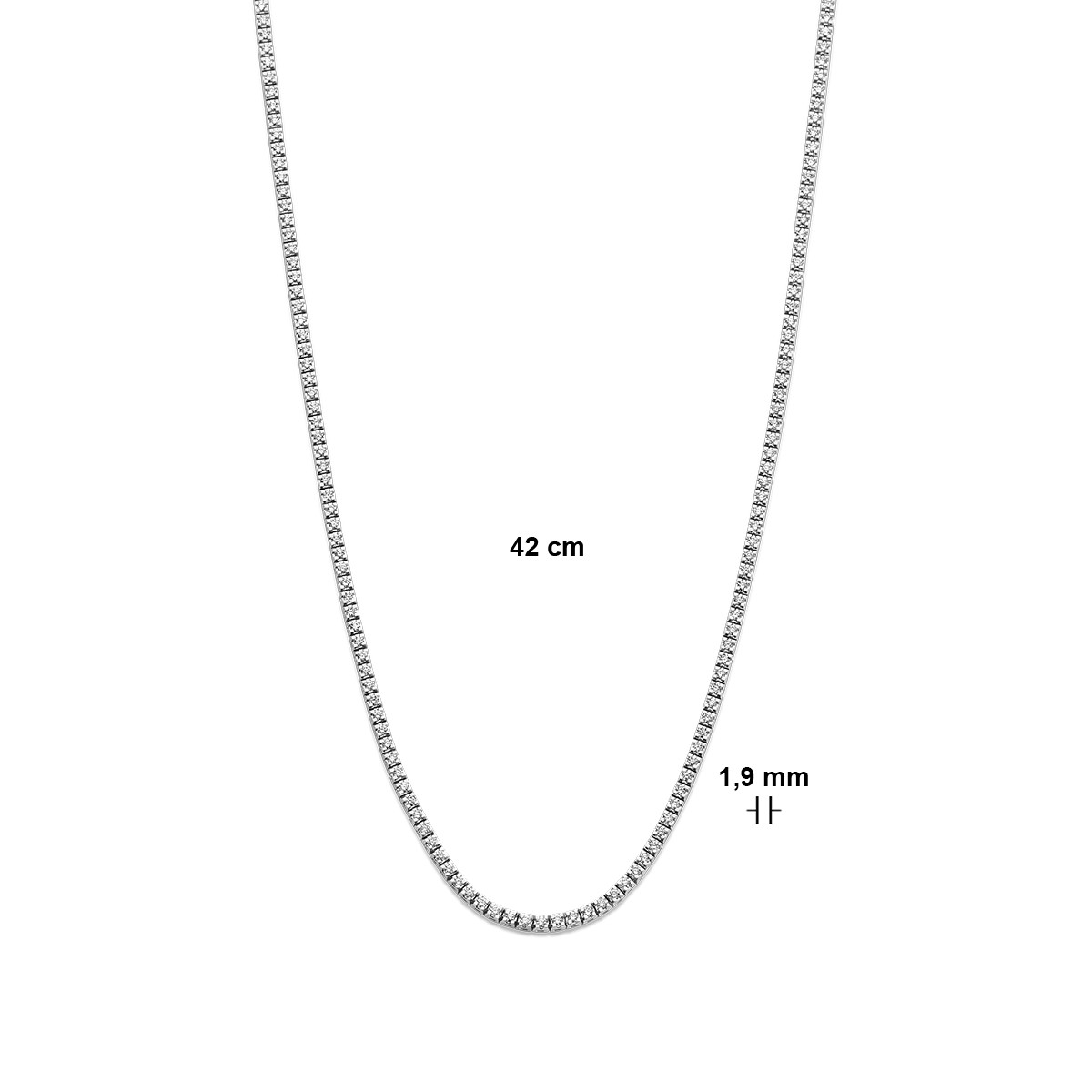 14-karaat witgouden tennisketting met transparante lab diamant 2 crt 1.9 mm breed - Lengte 42 cm