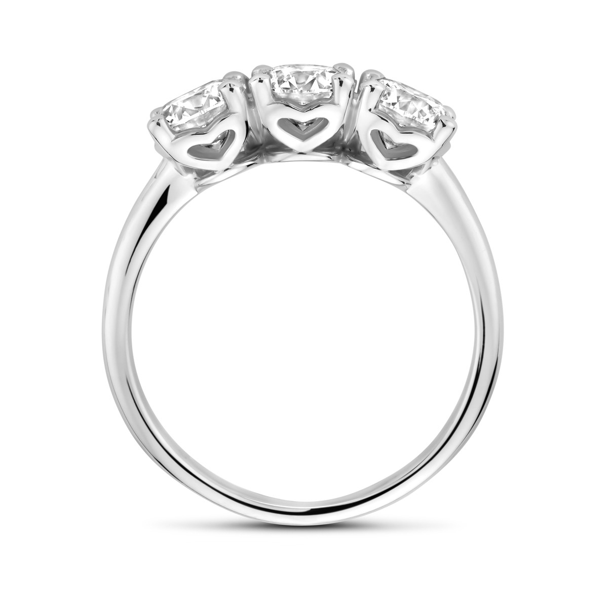14-karaat witgouden trilogy ring met lab diamanten en hartjes 1.50 crt 5.5 mm breed