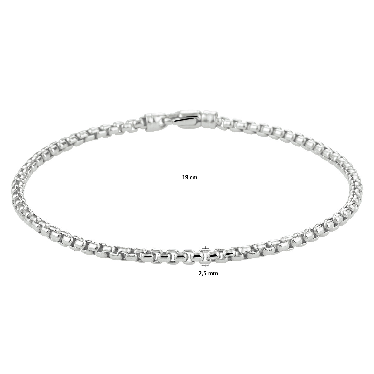 14-karaat witgouden Venetiaanse schakelarmband glanzend 2.5 mm breed - Lengte 19 cm