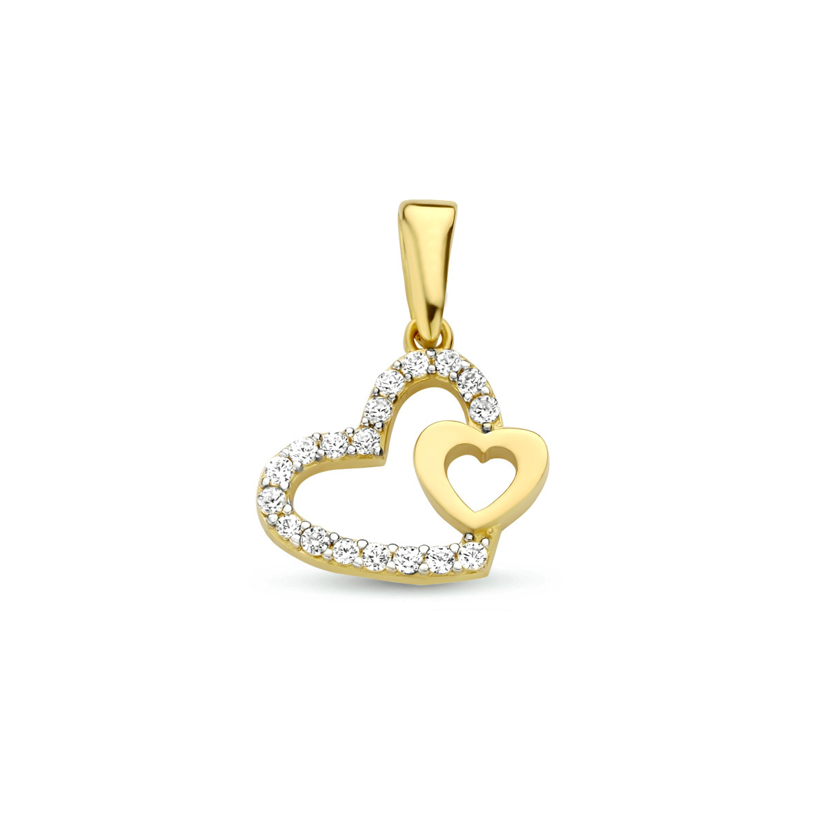 14-karaat zirkonia hart hanger met hartje - 17 x 11 mm