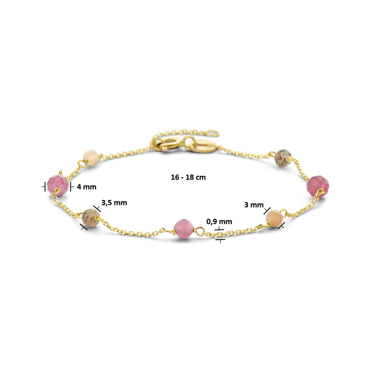14-karaat gouden armband met toermalijn - Lengte 16 - 18 cm